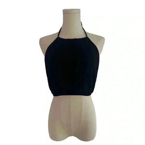 Zara Black Halter Top Cropped Ties Around Beck Elastic Bands Size Medium NWOT